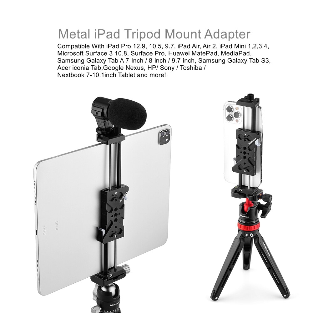 2 i 1 universal tablet pad stativmonteringsadapter og telefonclipsholder holder til 3.5-10 "stativ, monopod, selfie stick