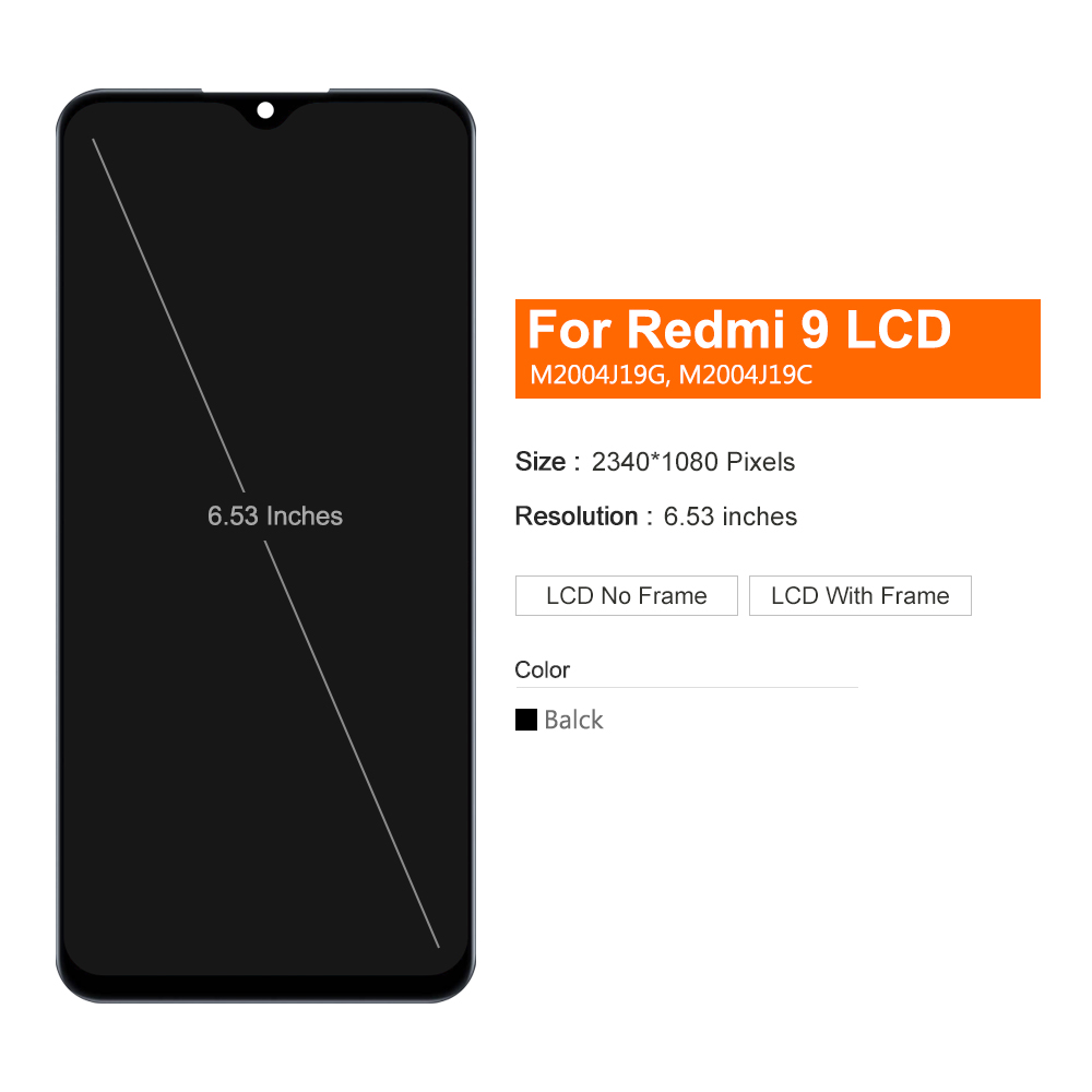 100% Originele 6.53 ''Voor Xiaomi Redmi 9 Display Touch Screen Digitizer Vergadering Vervangen Voor Xiaomi Redmi 9 M2004J19G Display