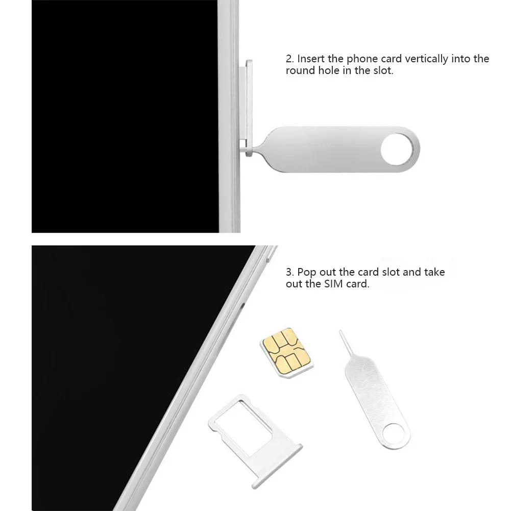 20pcs Universal Sim Card Stainless Steel Needle Tray Removal Eject Pin Key Tool Opener Ejector Mobile Phone Sim Card Remover Pin