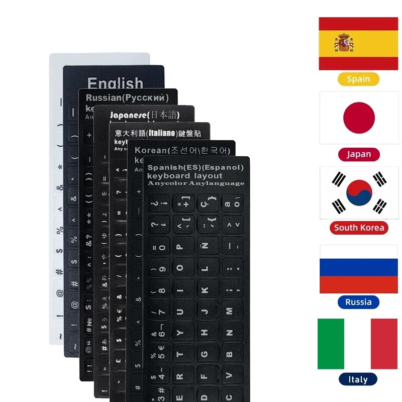 Engelska spanska italienska koreanska tangentbordsklistermärken frostat pvc-tangentbordsklistermärke för bärbar dator stationär dator