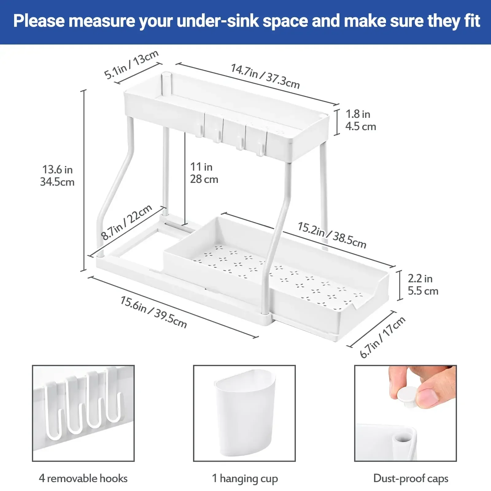 Keukenopslag onder gootsteen organisator 2-laags uittrekbare multifunctionele lade plank organisator badkamer desktop kast rek