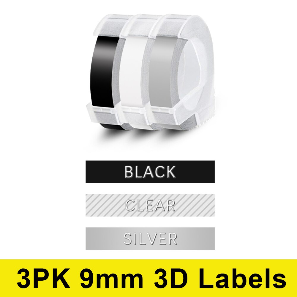 3PK 9mm 3D tłoczenie taśma z etykietami dla Motex E101 drukarka do etykiet dla Dymo E-101 instrukcja maszyna do pisania DIY 3D taśma drukarka etykiet maszyna: 3PK Mixed 06