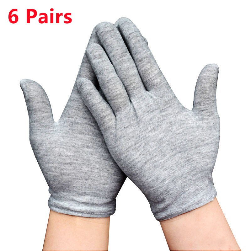 24PCS Weiß Baumwolle Handschuhe Neue Volle Finger Für Männer Frauen Arbeits Etikette Kellner/Treiber/Schmuck/Arbeiter handschuhe Schweiß Handschuhe: Grey 6 Pairs / M