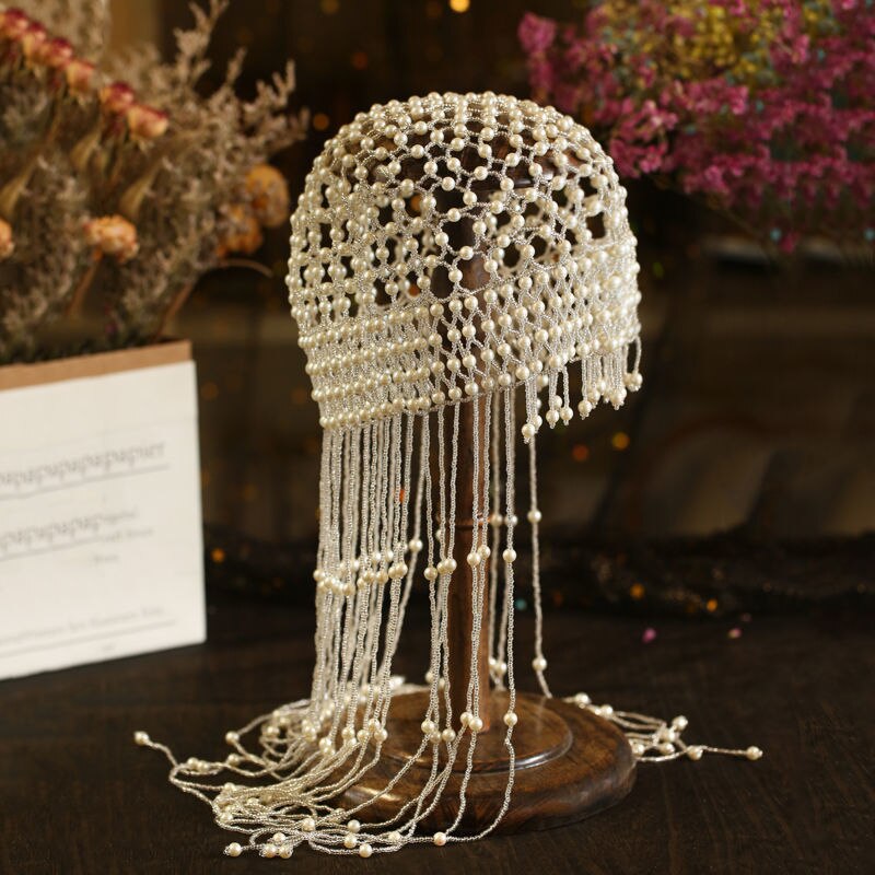 Accessori per capelli con fascia per cappello da donna con copricapo da sposa con perline di lusso