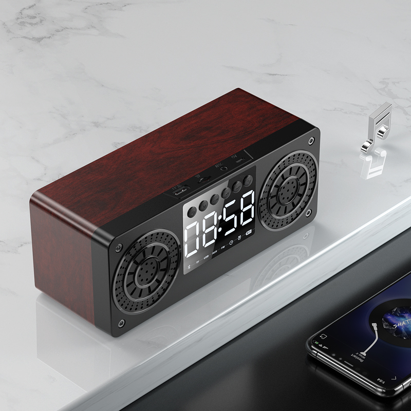 Houten Bluetooth Speaker Draagbare Draadloze Luidsprekers Bass Stereo Subwoofer Met Handsfree Tf Card Aux MP3 Fm Speler Wekker: red