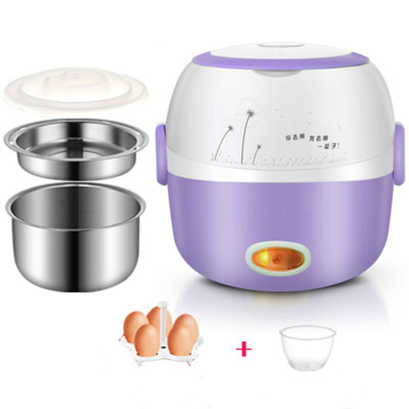 Electric lunch box heat preservation multifunctional double-layer heating rice cooker small stainless steel with lunch box: Purple