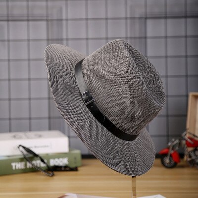 Strohoed Mannen Fedora Hoeden Met Riem Vintage Vrouwen Trilby Caps Zomer Fedora Uv Jazz Hoed Hoed Vrouwen vilt: 6