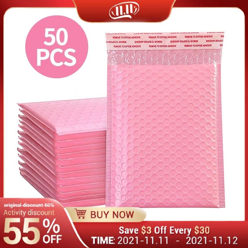 50Pcs Pink Poly Bubble Mailers Padded Envelopes Bulk Bubble Lined Wrap Polymailer Bags for Packaging Maile Self Seal