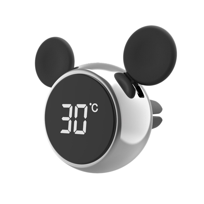 Draagbare digitale lcd-klok voor in de auto, temperatuurweergave, elektronische klok, thermometer, aromatherapie, auto-accessoires, zilver