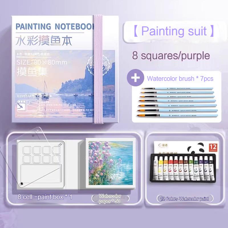 Juego de acuarelas de viaje portátil, cuaderno de bocetos con bandeja de pintura, Mini caja de pintura de 50 hojas, paleta de pintura de acuarela para artista, suministros de arte: green