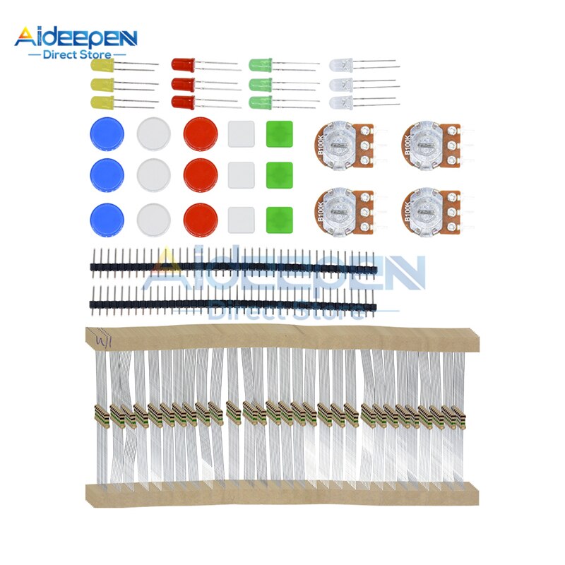 1 sett 100 ω -1 m motstand  b10k b100k roterende potensiometer 5mm ledet 4 pin 12 x 12mm taktil bryter elektroniske delesett til arduino
