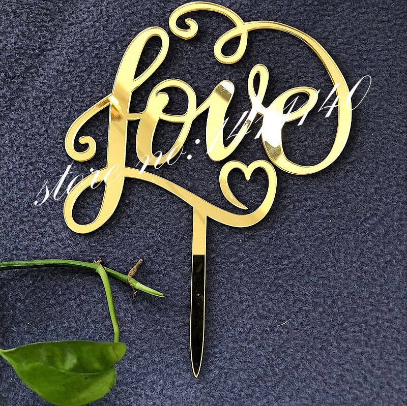 Gold Love Wedding Cake Topper , Wedding Cake Decoration for Wedding Party Decoration , Anniversary Cake Topper