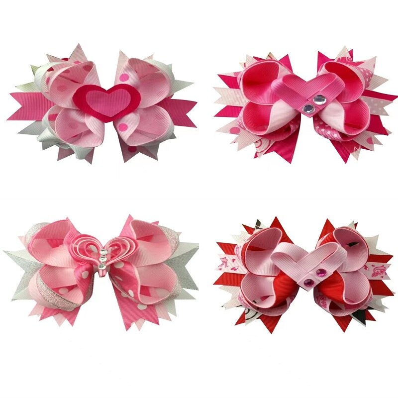 2022 1 Pcs Sweet Heart Valentine Day Hair Bows Popular Cheer Bows For Girls