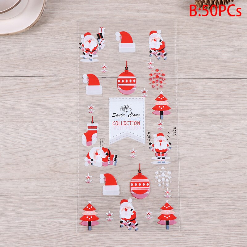 50 Stuks Kerst Bakken Tassen Kerst Snoep Zak Koekjes Snoep Snack Biscuit Verpakking Plastic Zakken Xmas Cellofaan Party Bags: B