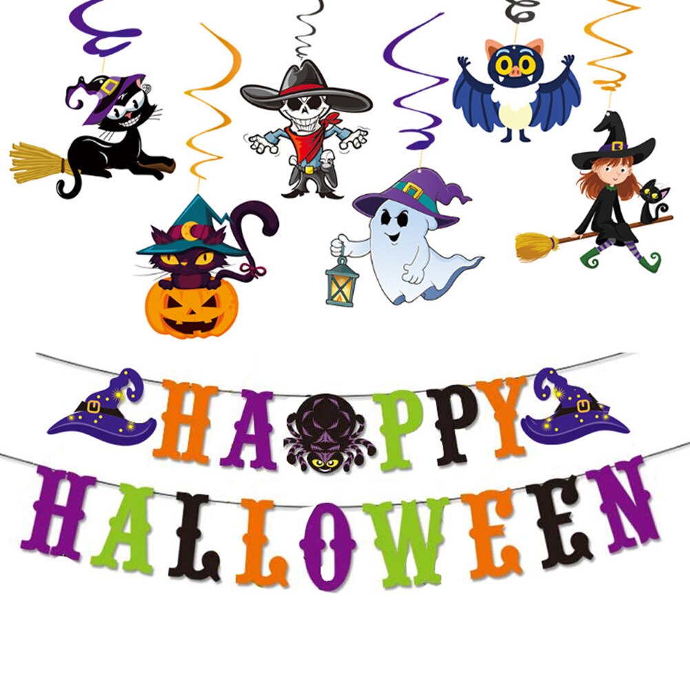1 Set Halloween Party Decoratie Spiraal Hanger Brief Banner Cartoon Kleurrijke Halloween Decoratie Hanger Decoratie Props