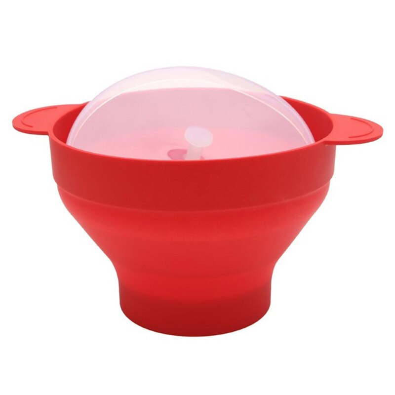 Microwave Popcorn Popper Collapsible Silicone Bowl with Lid and Handles: Red