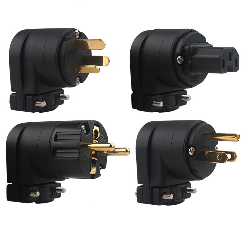 1Set L-shaped Gold Plated Copper EU/US/AU Version HIFI Audio AC Power Plug Connector IEC Adapter