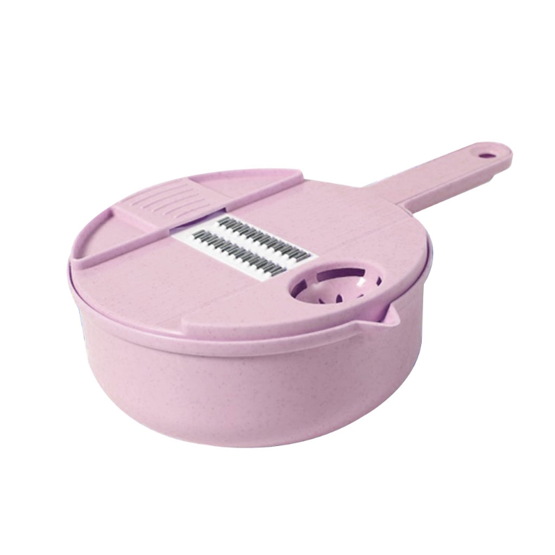 D08D Bowl Type Manual Slicer Vegetable Cutter Multi-Functional Round Manually Vegetable Cutter Practical Hand Operations Kitchen: Pink