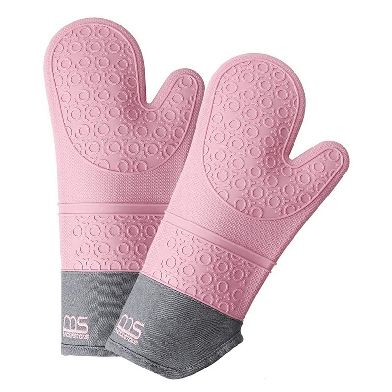 2 Stuks Roze Oven Handschoenen Siliconen Ovenwanten Hittebestendig Koken Handschoenen Bakken Magnetron Handschoenen: Default Title