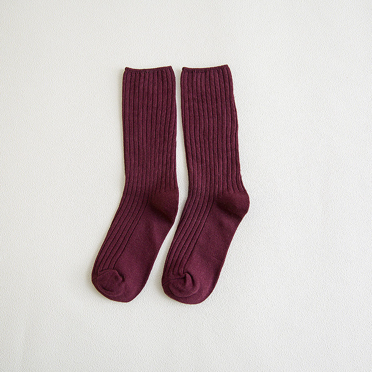 Chaussettes Coréennes Noires et Roses en Coton Solide pour Femme, Bas Rétro pour Étudiantes, Automne-Hiver, 1 Paire: Bourgogne