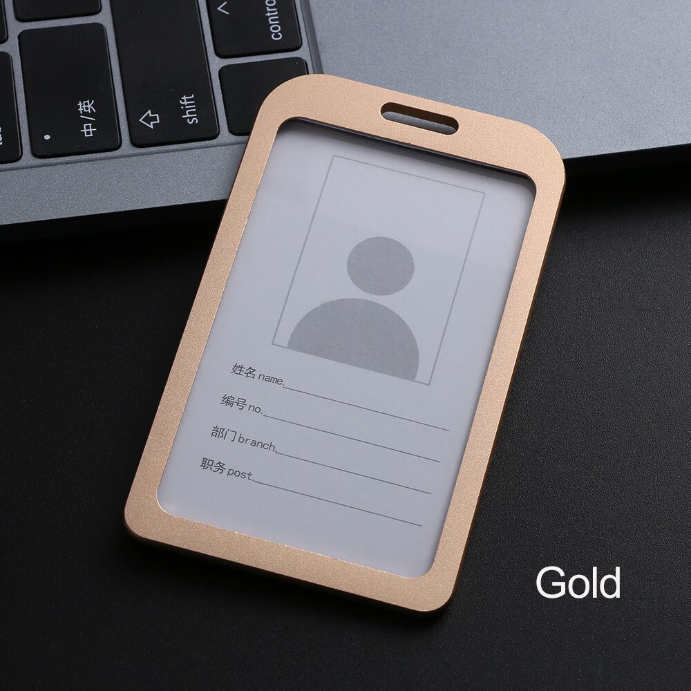 1PC wizytowniki do pracy ze stopu aluminium wizytowniki do pracy plakietka identyfikacyjna uchwyt smyczy Hot Vertical Metal ID pokrowiec biznesowy: 028 GOLD