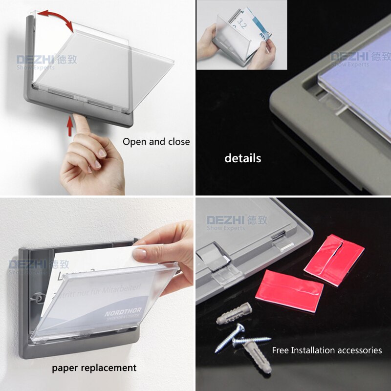 DEZHI-ABS Green Plastic Office Indoor Horizontal Wall Mount Flip Sign Holder Display INFO Poster Door Sign Bulletin Board