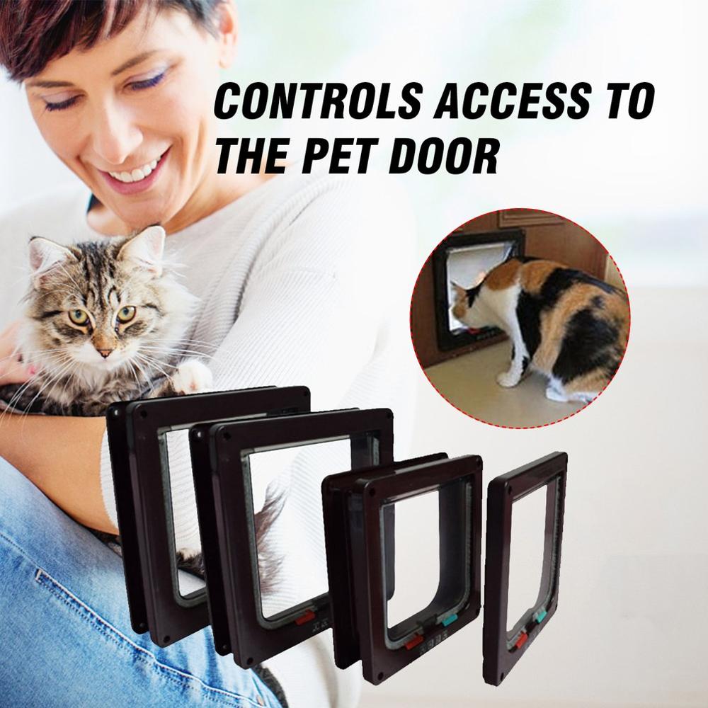 Lockable Pet Door 4 Way Dog Cat Kitten Door Security Flap Gate Pet Supplies Small Animal Size S M L XL Cat Cage Products