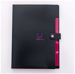Carpeta de archivos A4 Kawaii con cara sonriente, resistente al agua, 5 capas, bolsa para documentos, papelería de oficina, suministros escolares, 32,5x24cm: Black