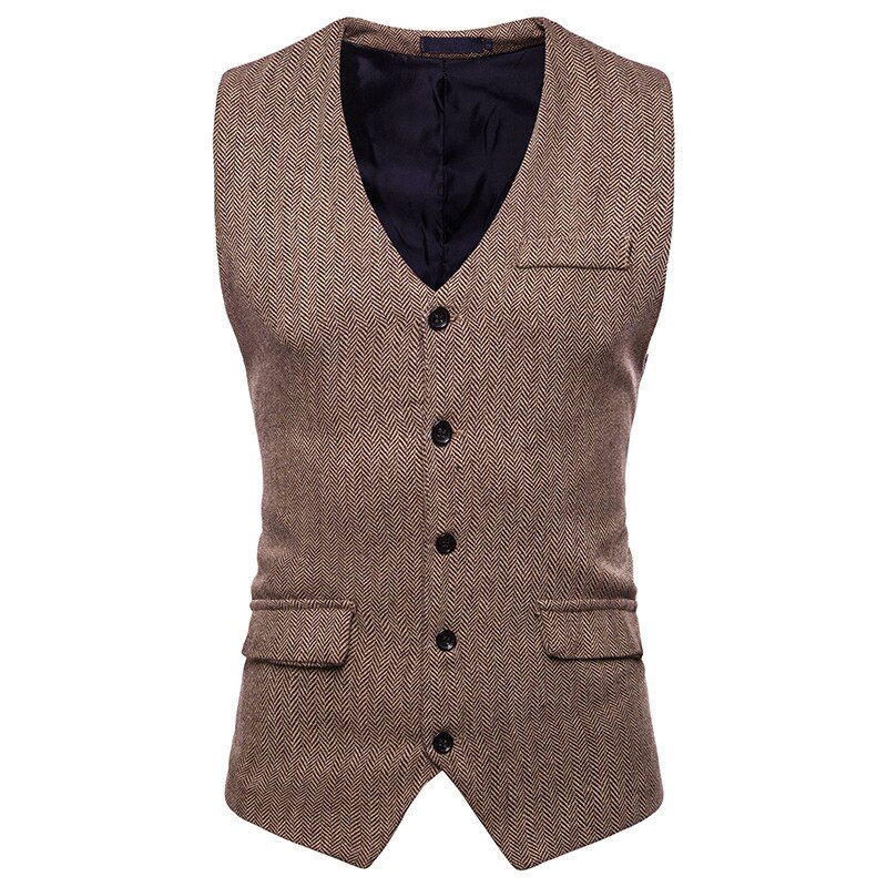 Stil fem knapper herre jakkesæt veste gentlemen casual business ærmeløs vest vintage blazer vest til bryllupsfest: Khaki / S