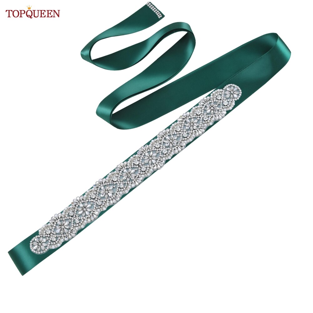 TOPQUEEN S04B damski luksusowy pasek srebrny Rhinestone pas biodrowy ślub kobieta pas pas ślubny aplikacja pasy dla kobiet szeroki: dark green