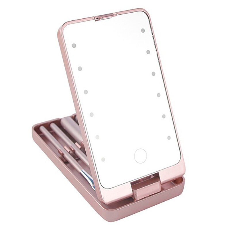 LED Makeup Mirror Portable Makeup Mirror Travel Mirror Stroage Box Makeup Organizer Mirror Box with Full Set Brushes: Rose gold