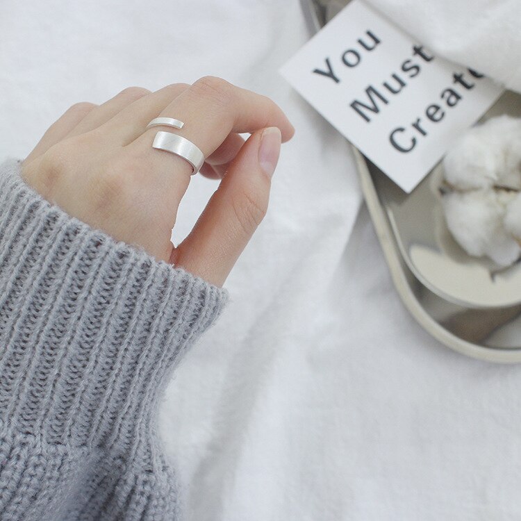 RYOUCUTE-Anillos geométricos coreanos para mujer, joyería de Color plata pura auténtica, anillo abierto para boda, Anillos Anelli
