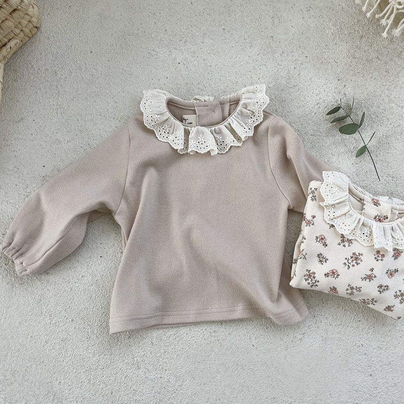 Baby Girl Spring Floral Shirts Cotton Infant Long Sleeve Tops Lace Collar Princess Blouse Kids Baby Girl Bottoming Shirt: brown apricot / 9M  73cm