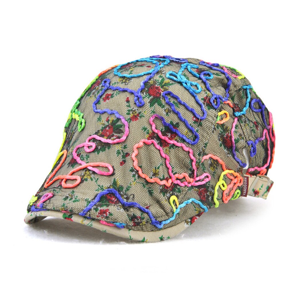 Floral Newsboy Cap Women Attractive Lace Beret Hat Summer Breathable Mesh Flat Caps Gorras Mujer Duckbill Hats For Girls: beige