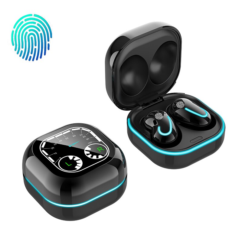 Auriculares inalámbricos S6 SE Bluetooth V5.1, cascos estéreo con pantalla LED y micrófono para Samsung Buds en vivo: Black-Touch