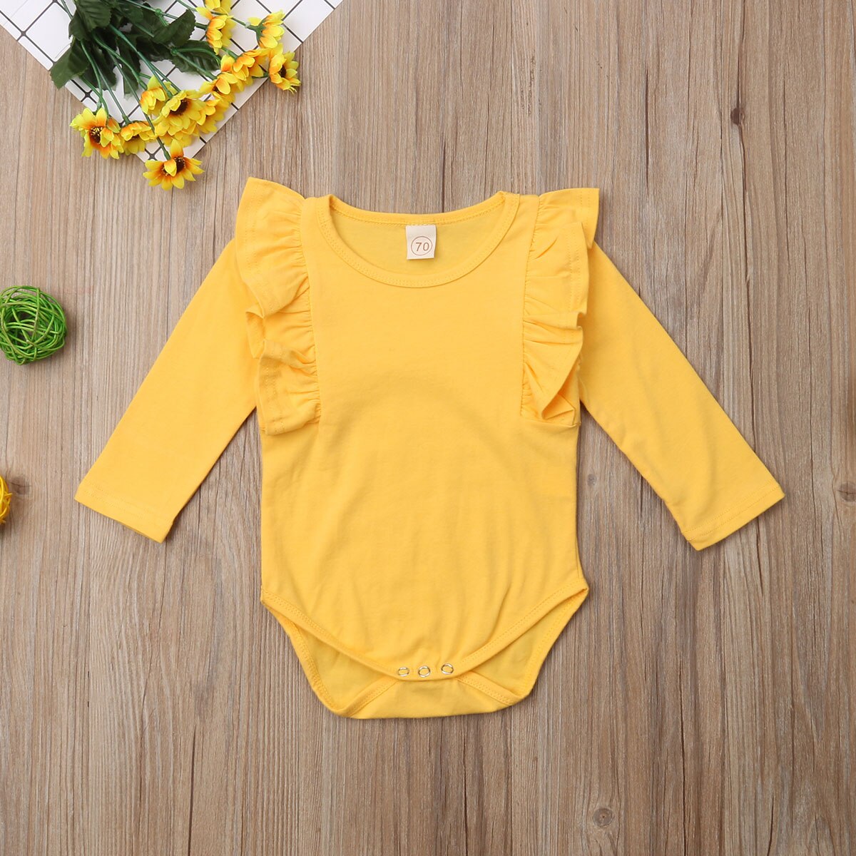 Herfst peuter baby meisjes jongens casual warme bodysuits 5 kleuren lange ruches mouwen effen katoenen jumpsuits