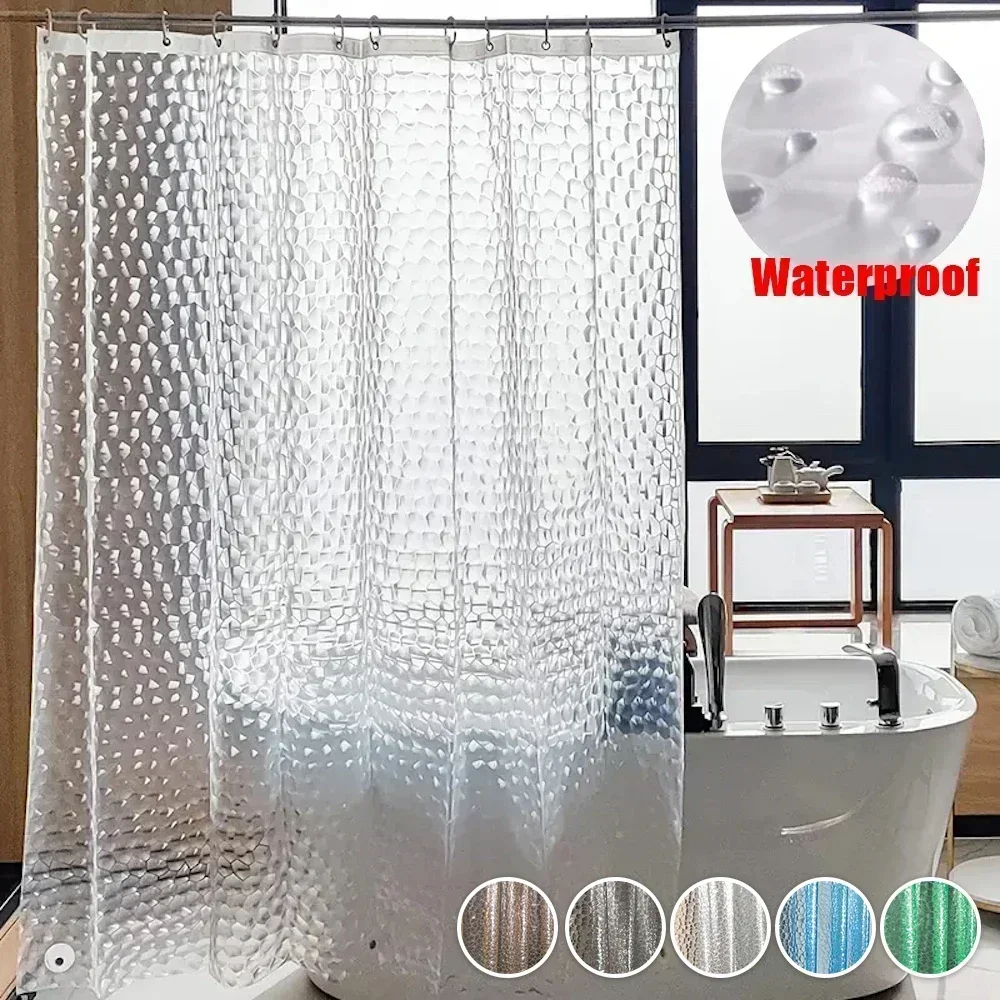 PEVA Clear Cobblestone Shower Curtain with 12 Hooks Water Splash Resistant Mildew Proof Bathtub Partition Bath Supplies