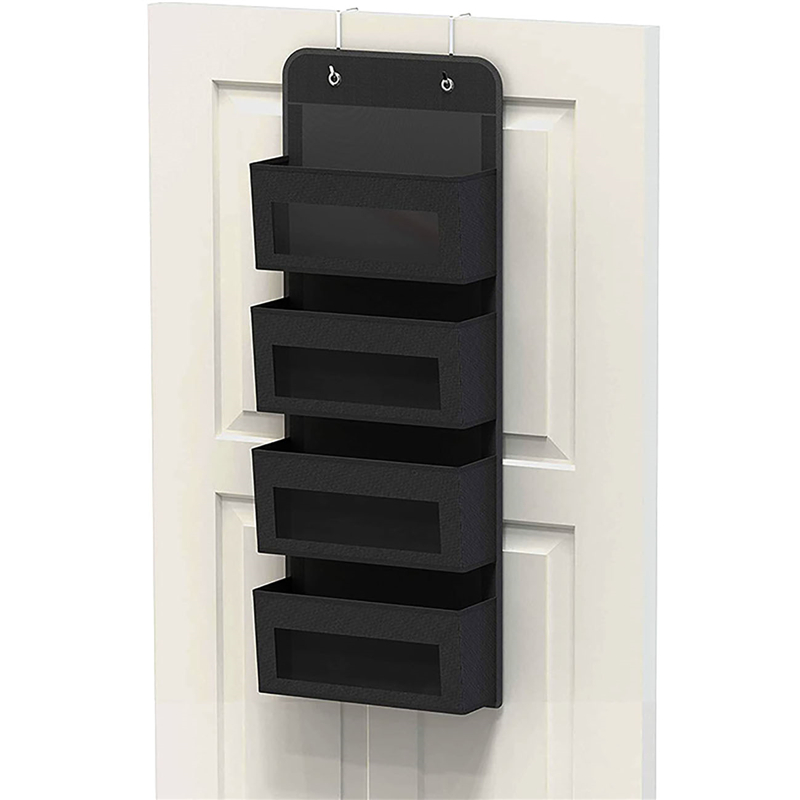 Bolsa de tela no tejida para colgar detrás de la puerta, organizador de 4 capas para artículos diversos, toallas, juguetes, gancho de bolsillo para dormitorio, colgador de llaves: Black