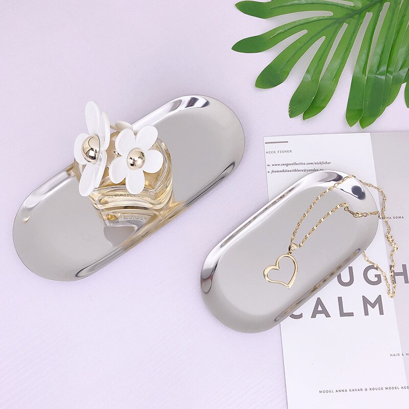 Stainless steel golden cake tray snack tray home decorations festival wedding dessert table decoration: Silver / S