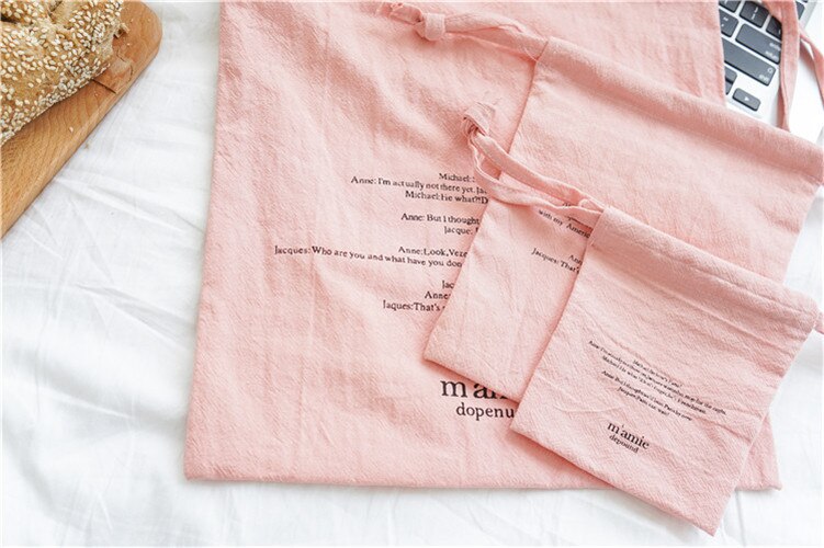YILE 1 Conjunto (3 pcs) Cordão de algodão Saco Organizador da Viagem Saco de Pulso Casual Impressão Inglês Carta 4 Cores para Escolher a partir de E77: pink