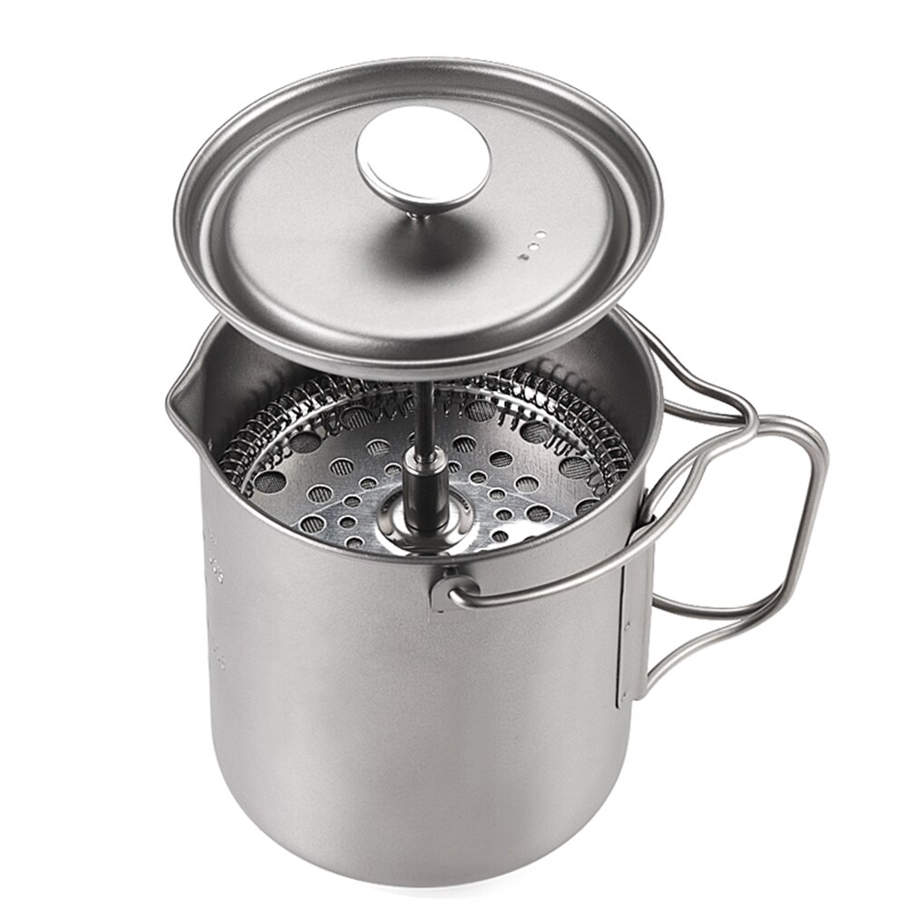 750ml titanium kaffekop krus fransk presse kande kaffemaskine udendørs camping kogegryde med sammenfoldelig titanium ske