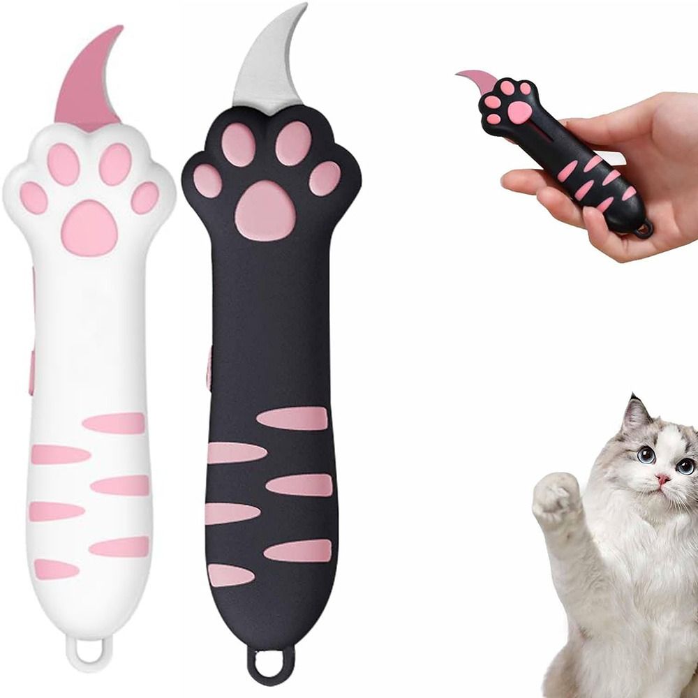 Portable Plastic Cat Paw Box Cutter Cartoon School Office Supplies Cat Box Paper Cutter Retractable Letter Opener