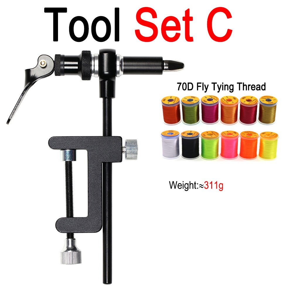Vampfly C-Clamp Fly Tying Vise Hardened Steel Jaws 70D Fly Tying Thread Fly Tying Tool Kit-Bobbin Holder/Threader Whip Finisher: Tool Set C