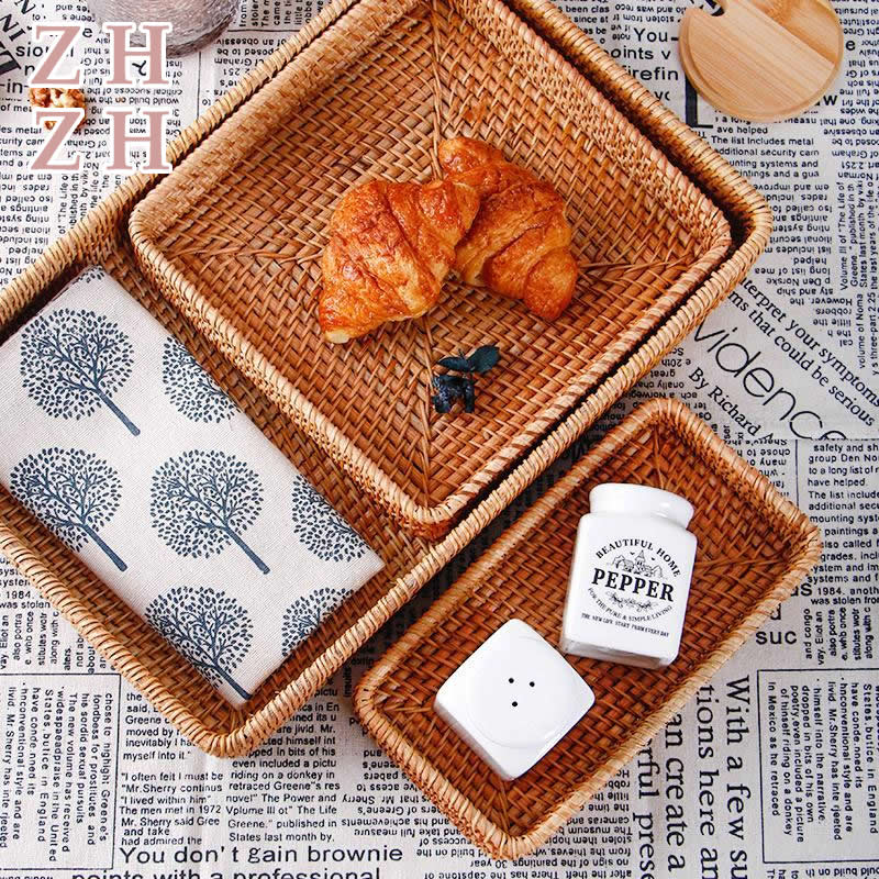 Hand-Geweven Opslag Mand Rotan Opbergvak Rieten Manden Brood Fruit Ontbijt Display Box Ambachten Home Decoratie