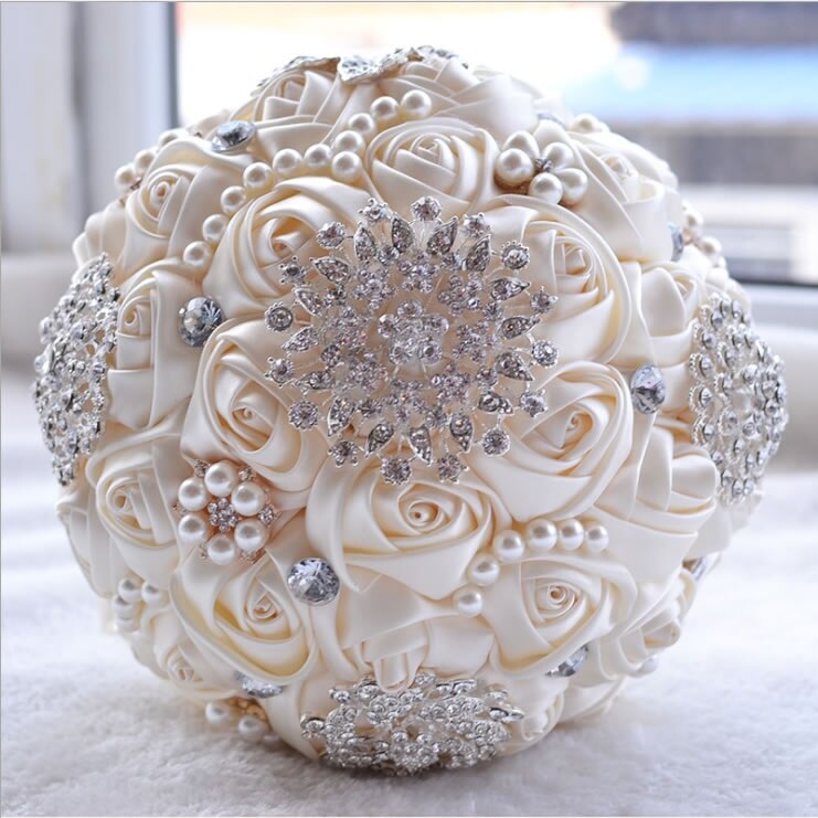Broche de cristal rosa para ramo de novia con cuentas, ramillete de flores de boda para dama de honor, accesorios de boda
