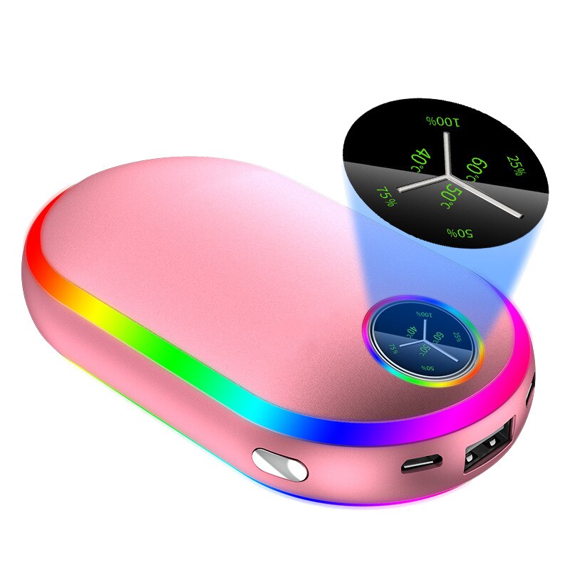 Linterna de masaje móvil USB con pantalla de temperatura, calentador de manos, 7 colores, para calentar al bebé: Pink