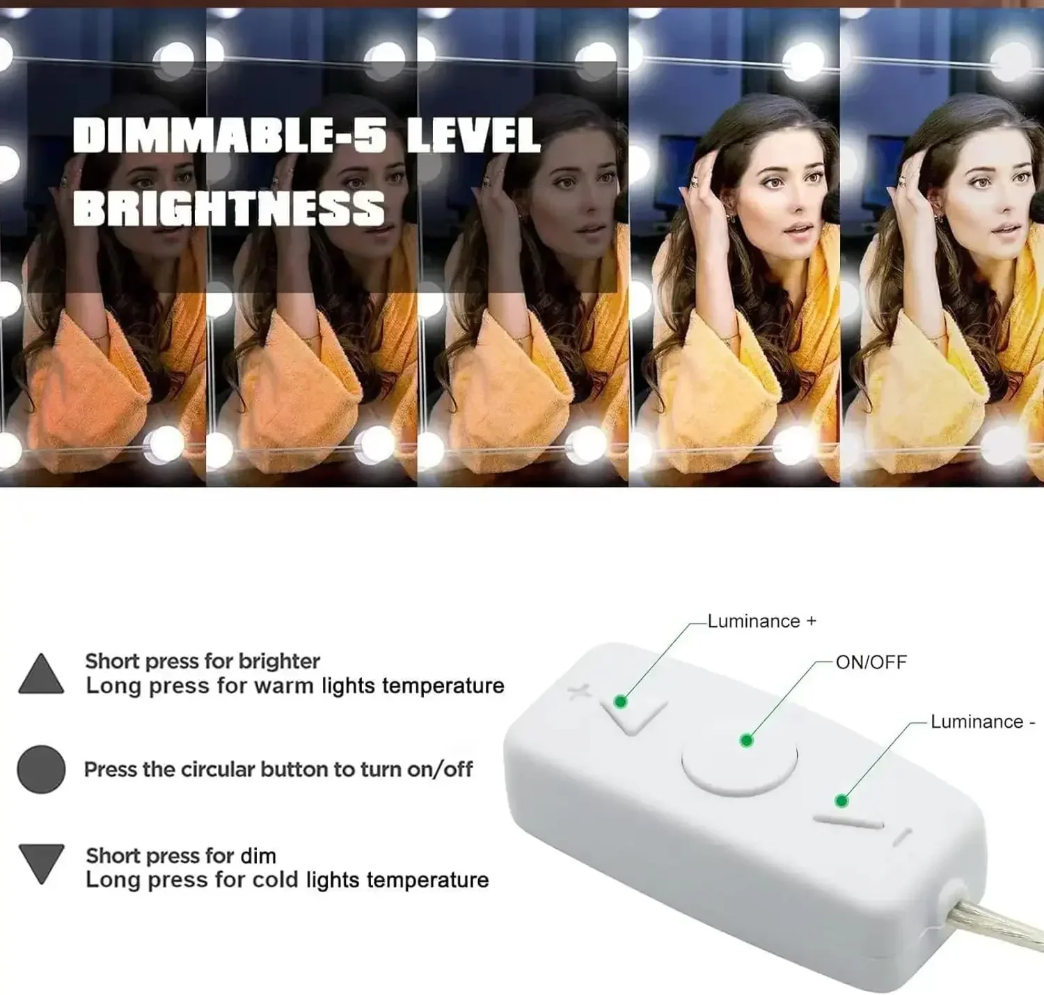Bombillas LED para espejo de maquillaje, luces de tocador con carga USB, iluminación para tocador de baño, luz LED regulable para espejo de tocador
