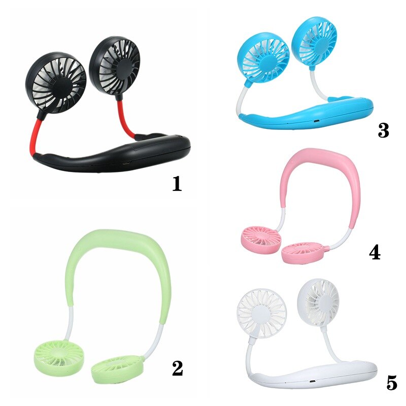 Usb oplaadbare draagbare handsfree nekbandventilator persoonlijk, mini dubbele nekventilatoren 3 snelheden