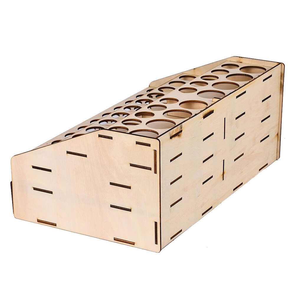 Verfrek met 58 houten gaten, pigmentinktfles, verf, gereedschapsopslag met gaten in drie maten, kasthouder en organizer