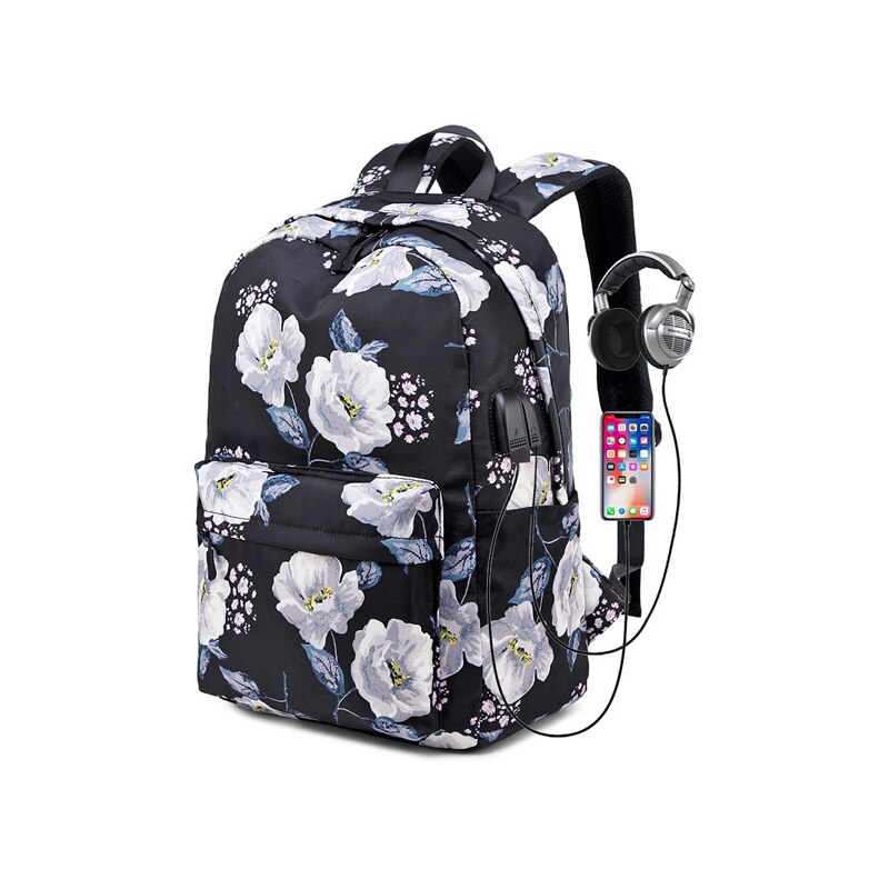 Børn teenagere rygsæk til skolepiger skole bogtasksæt 3 in 1 college laptop rygsæk vandtæt nylon rejse dagsæk: Sort 1 stk